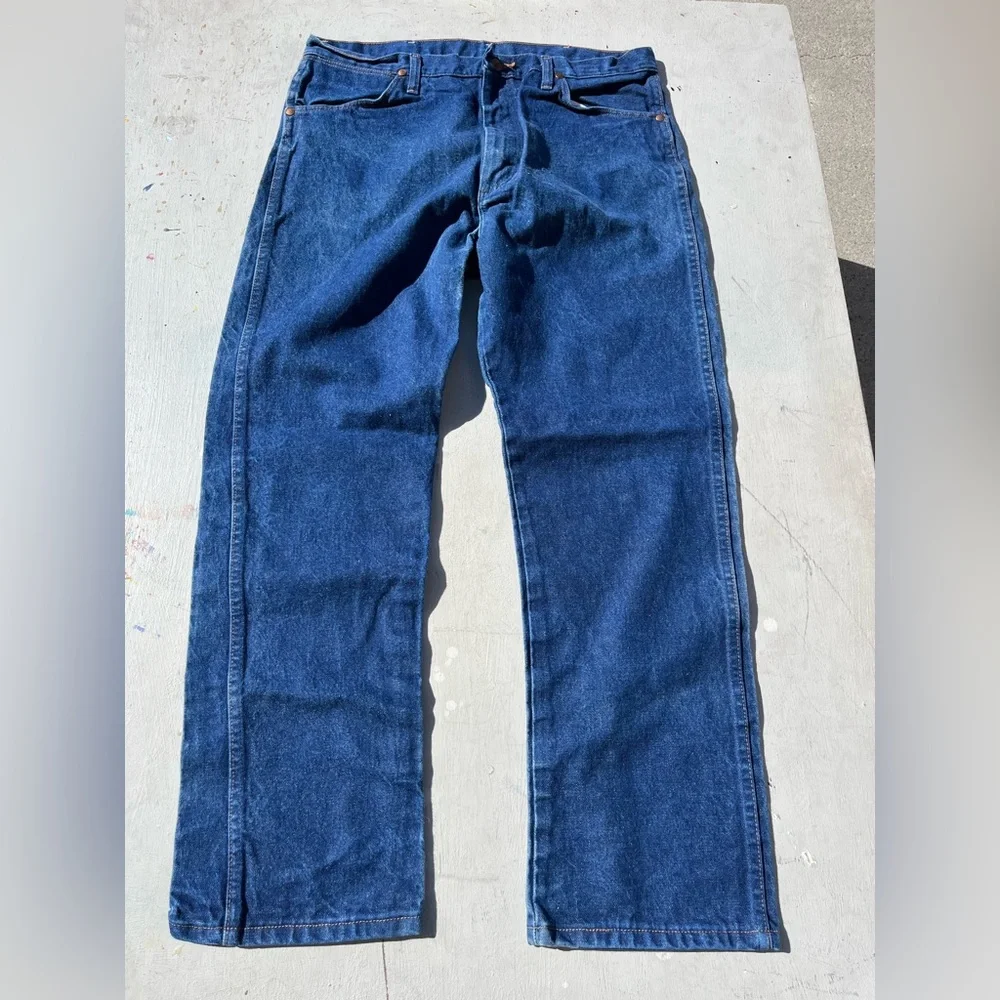 Men's Wrangler Jeans Blue 13MWZ 36x30 Western USA Cowboy Rodeo Slim Ranch Denim‎
